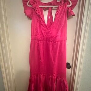 Elegant Pink Ruffled Women's Dress